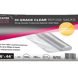 26 x 44 Hi Grade clear refuse sacks (8x25)