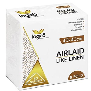 40cm Airlaid 8fold white napkins (10x50) 160017