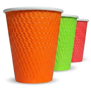 12oz Embossed PE DW Hot Cups Assorted Colours (20 x 25's)